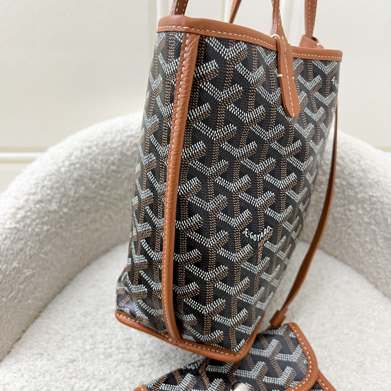 Goyard Mini Anjou in Black Goyardine Canvas with Camel Trim