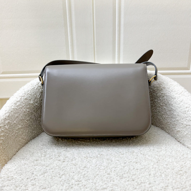 Celine Classique Triomphe Flap Bag in Pebble Grey Shiny Calfskin and GHW