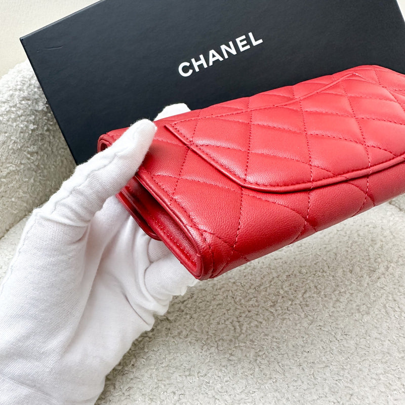 Chanel Classic Long Wallet in Red Lambskin and LGHW