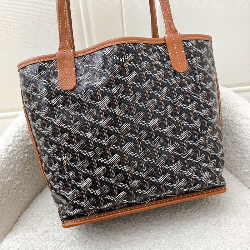 Goyard Mini Anjou in Black Goyardine Canvas with Camel Trim