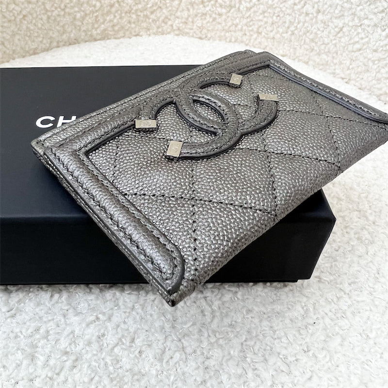 Chanel Filigree Card Holder in Gunmetal Grey Caviar and Gunmetal HW