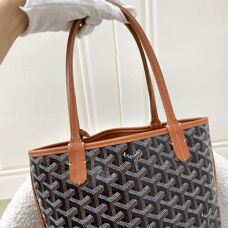 Goyard Mini Anjou in Black Goyardine Canvas with Camel Trim