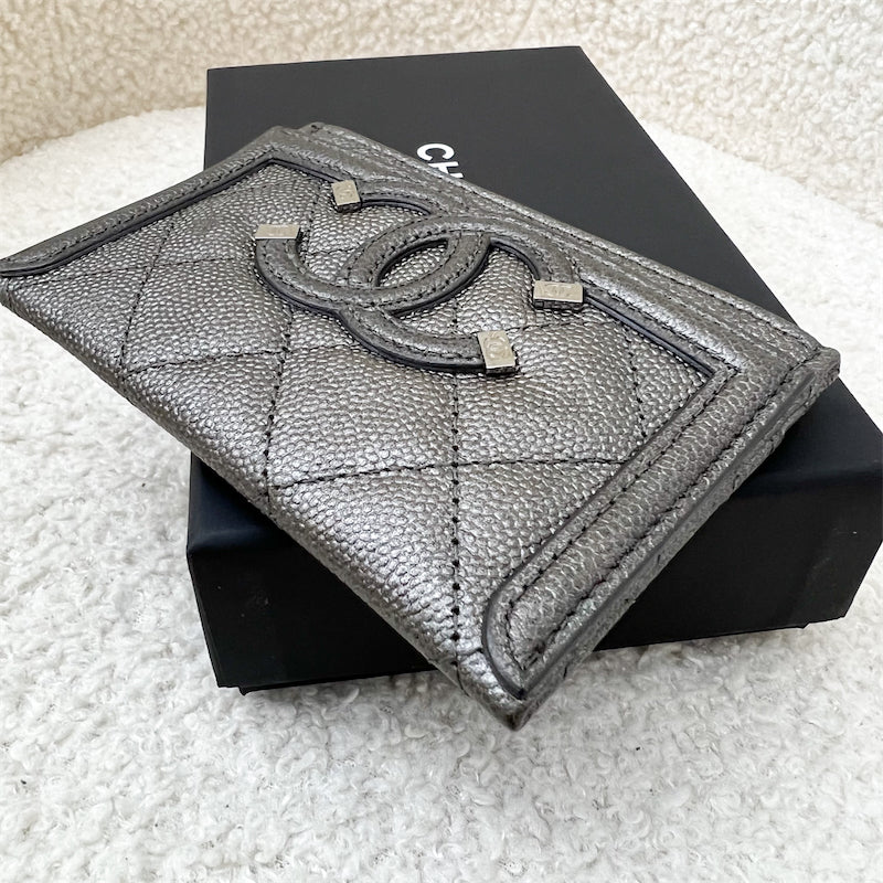 Chanel Filigree Card Holder in Gunmetal Grey Caviar and Gunmetal HW