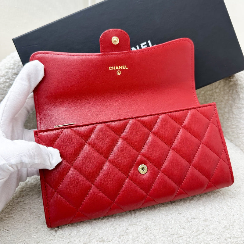 Chanel Classic Long Wallet in Red Lambskin and LGHW