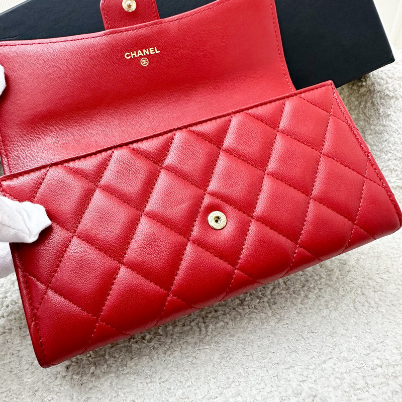 Chanel Classic Long Wallet in Red Lambskin and LGHW