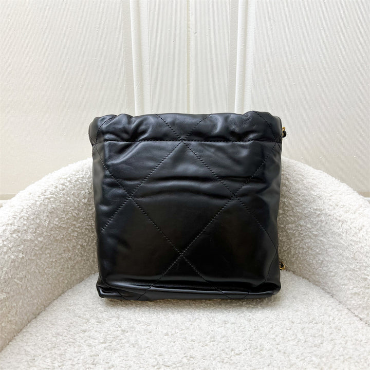 Chanel 22 Mini Hobo Handbag in Black Shiny Calfskin and AGHW
