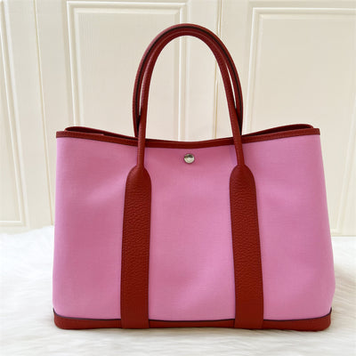 Hermes Garden Party 36 in Pink Canvas / Rouge Duchesse Leather and PHW
