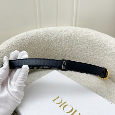 Dior 30 Montaigne Reversible Women Belt in Blue Smooth Calfskin / Dior Oblique Canvas and GHW