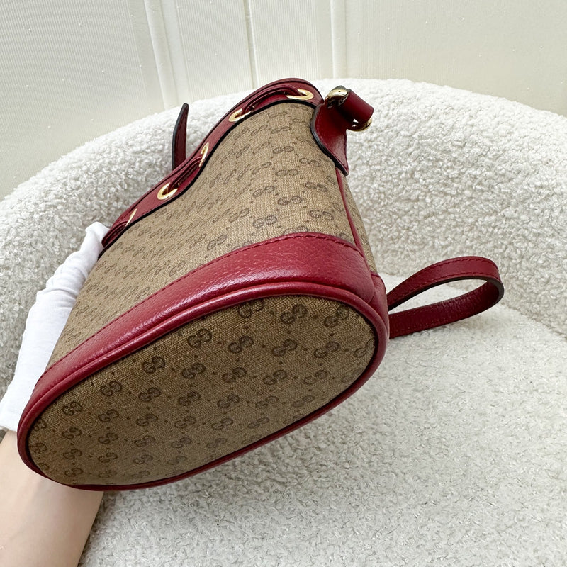 Gucci x Doraemon Small Bucket Bag in Signature Canvas, Red Calfskin and GHW