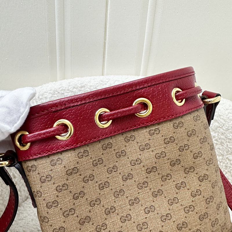 Gucci x Doraemon Small Bucket Bag in Signature Canvas, Red Calfskin and GHW