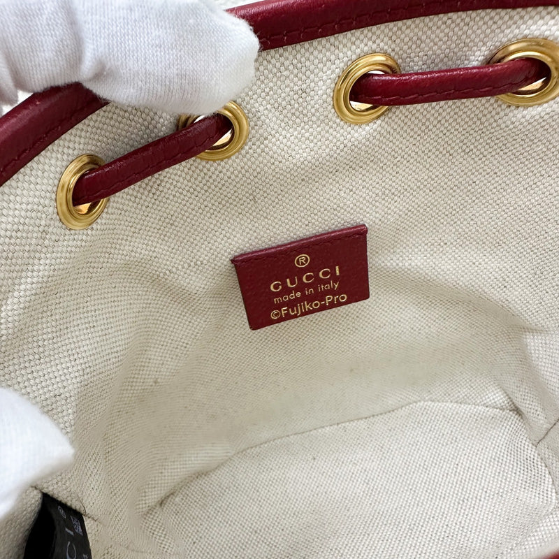 Gucci x Doraemon Small Bucket Bag in Signature Canvas, Red Calfskin and GHW