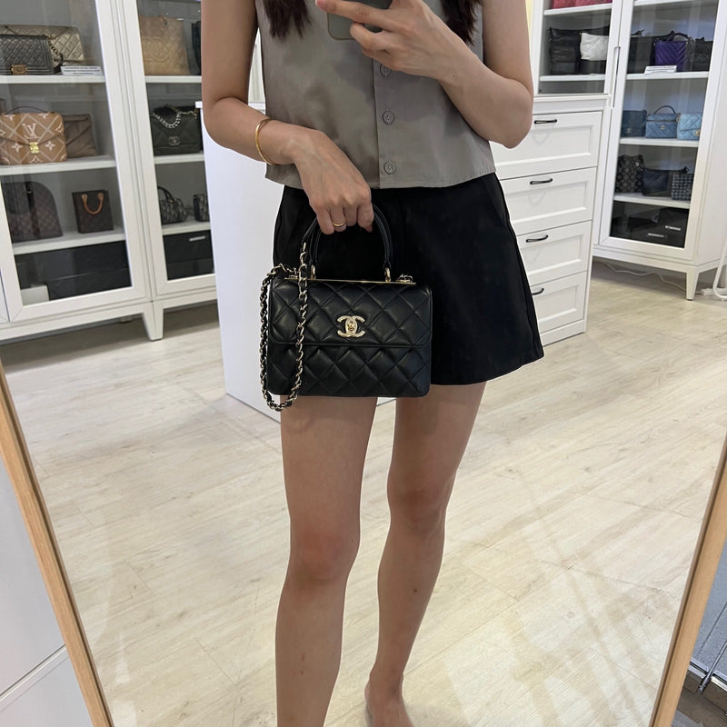 (July 2024 Receipt) Chanel Top Handle Mini Trendy CC Flap in Black Lambskin and LGHW