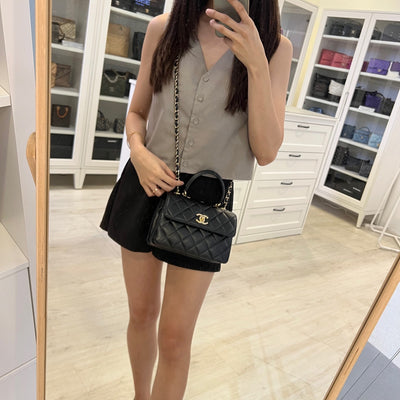 (July 2024 Receipt) Chanel Top Handle Mini Trendy CC Flap in Black Lambskin and LGHW