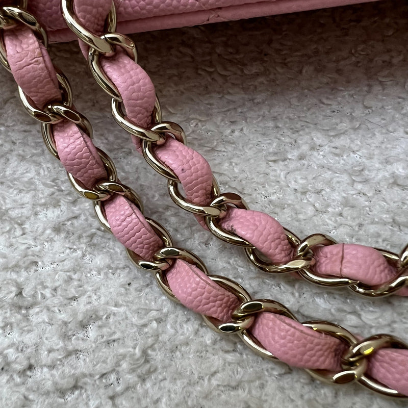 Chanel Small Classic Flap CF in 22C Sakura Pink Caviar and LGHW (Model: A01113)