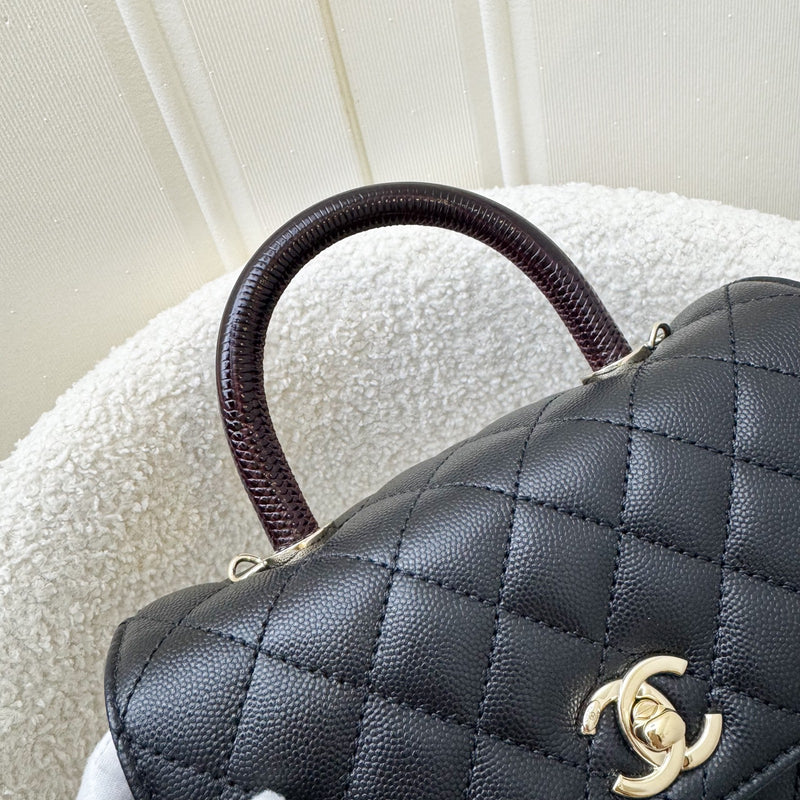 Chanel Small (24cm) Coco handle in Black Caviar, Burgundy Lizard Embossed Calfskin Handle and LGHW (Model: A92990)