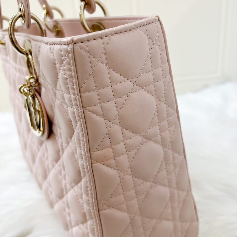 Dior Large Lady Dior in Nude Pink Lambskin and LGHW