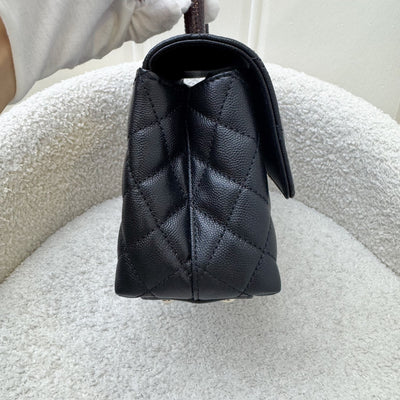Chanel Small (24cm) Coco handle in Black Caviar, Burgundy Lizard Embossed Calfskin Handle and LGHW (Model: A92990)