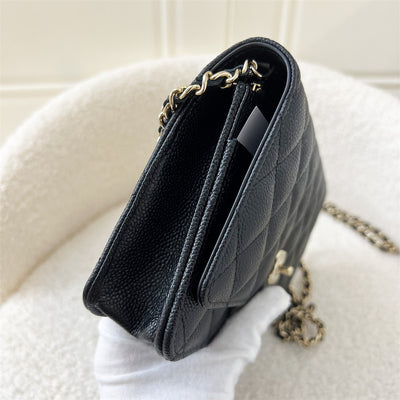 Chanel 23S Ribbon Chain Wallet on Chain WOC in Black Caviar LGHW