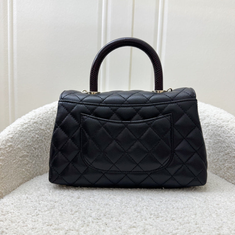 Chanel Small (24cm) Coco handle in Black Caviar, Burgundy Lizard Embossed Calfskin Handle and LGHW (Model: A92990)