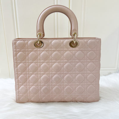 Dior Large Lady Dior in Nude Pink Lambskin and LGHW