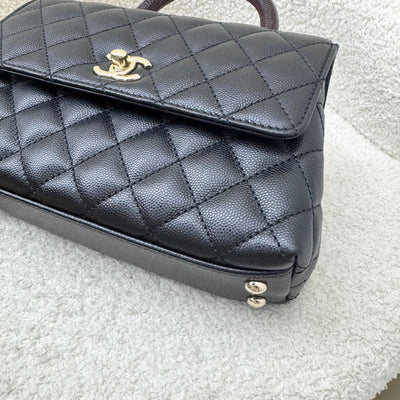 Chanel Small (24cm) Coco handle in Black Caviar, Burgundy Lizard Embossed Calfskin Handle and LGHW (Model: A92990)