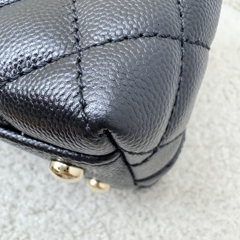 Chanel Small (24cm) Coco handle in Black Caviar, Burgundy Lizard Embossed Calfskin Handle and LGHW (Model: A92990)
