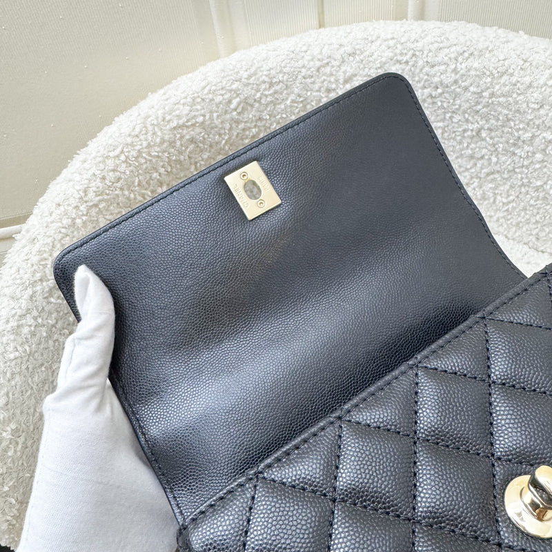 Chanel Small (24cm) Coco handle in Black Caviar, Burgundy Lizard Embossed Calfskin Handle and LGHW (Model: A92990)