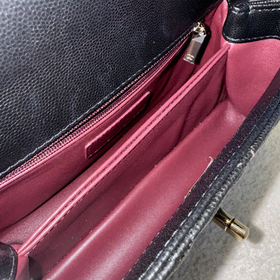Chanel Small (24cm) Coco handle in Black Caviar, Burgundy Lizard Embossed Calfskin Handle and LGHW (Model: A92990)