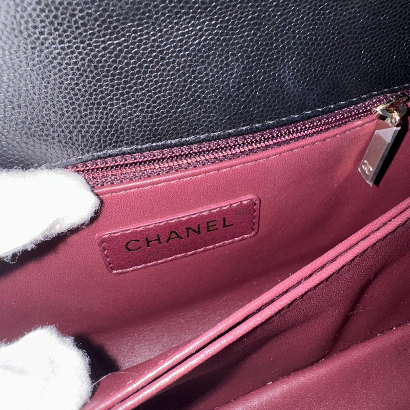 Chanel Small (24cm) Coco handle in Black Caviar, Burgundy Lizard Embossed Calfskin Handle and LGHW (Model: A92990)
