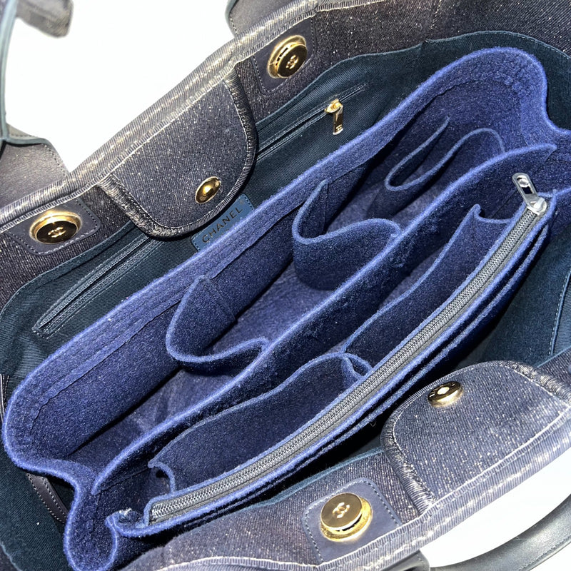 Chanel Large Deauville Tote in Navy Fabric, Glittery Threading and LGHW (Model: A66941)