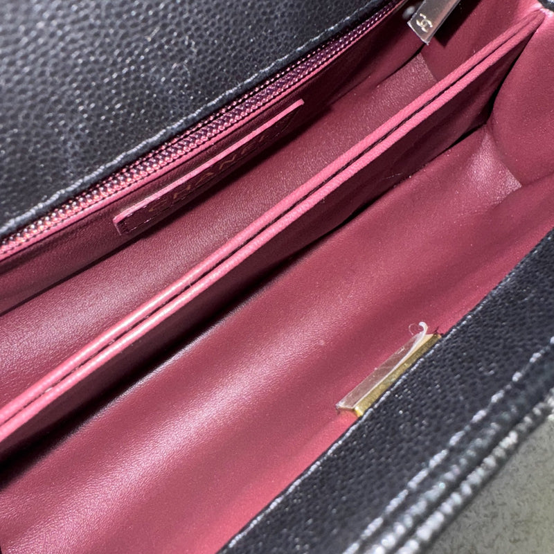 Chanel Small (24cm) Coco handle in Black Caviar, Burgundy Lizard Embossed Calfskin Handle and LGHW (Model: A92990)