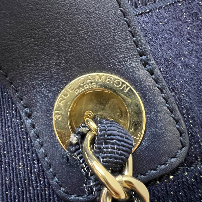 Chanel Large Deauville Tote in Navy Fabric, Glittery Threading and LGHW (Model: A66941)