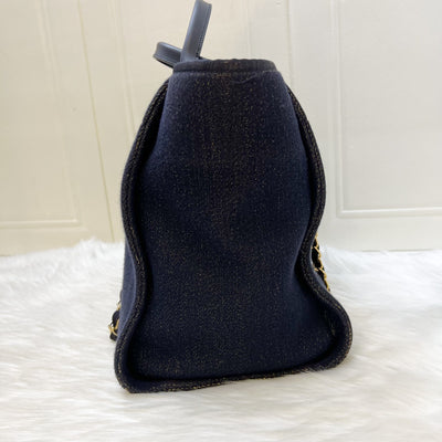 Chanel Large Deauville Tote in Navy Fabric, Glittery Threading and LGHW (Model: A66941)