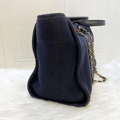 Chanel Large Deauville Tote in Navy Fabric, Glittery Threading and LGHW (Model: A66941)