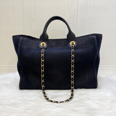 Chanel Large Deauville Tote in Navy Fabric, Glittery Threading and LGHW (Model: A66941)
