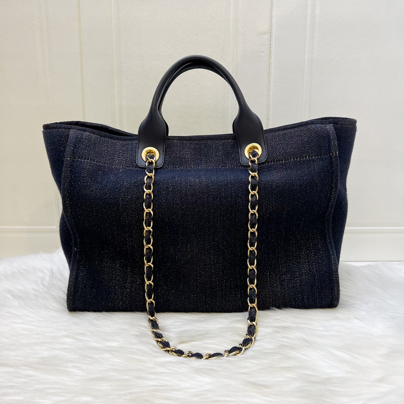 Chanel Large Deauville Tote in Navy Fabric, Glittery Threading and LGHW (Model: A66941)