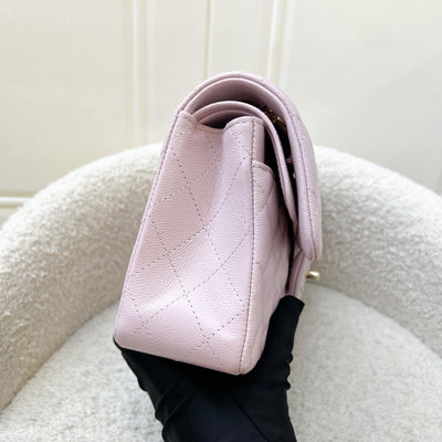 Chanel Small Classic Flap CF in 21S Rose Clair Lilac Pink Caviar and LGHW (Model: A01113)