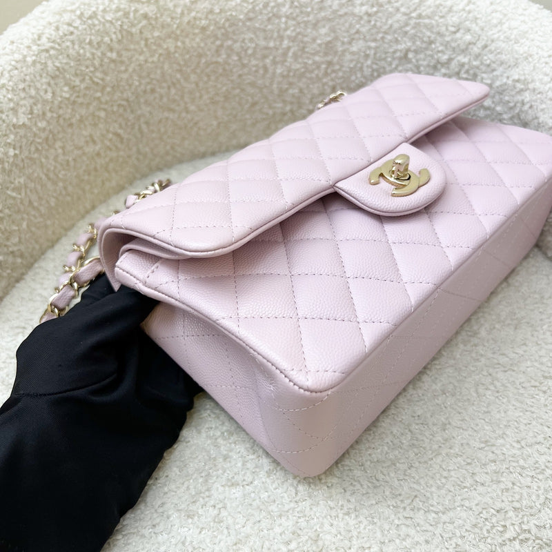Chanel Small Classic Flap CF in 21S Rose Clair Lilac Pink Caviar and LGHW (Model: A01113)