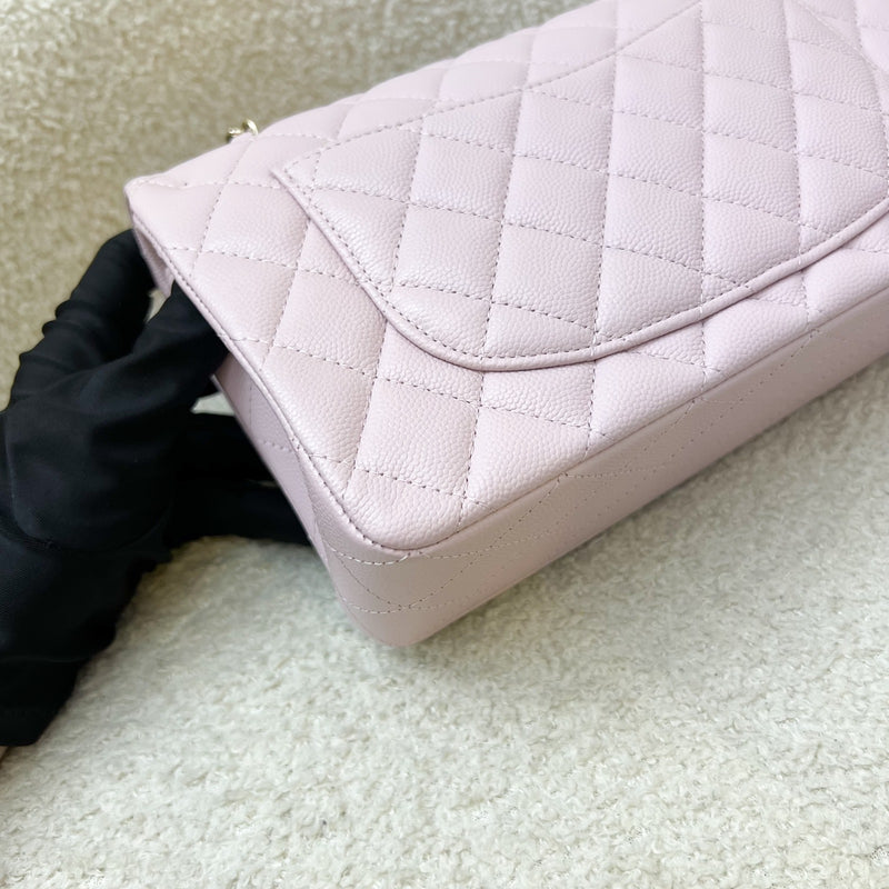 Chanel Small Classic Flap CF in 21S Rose Clair Lilac Pink Caviar and LGHW (Model: A01113)
