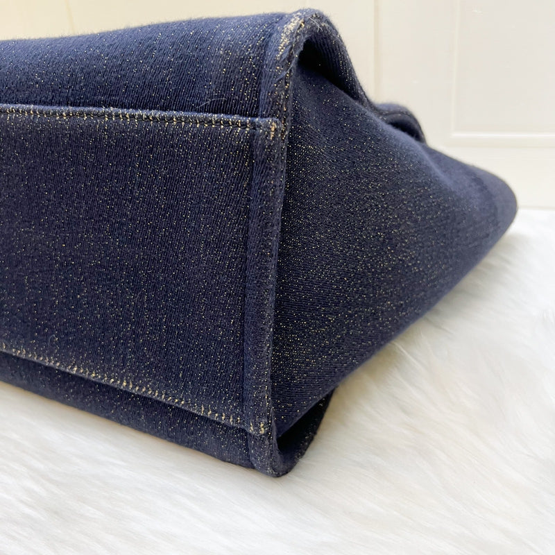 Chanel Large Deauville Tote in Navy Fabric, Glittery Threading and LGHW (Model: A66941)
