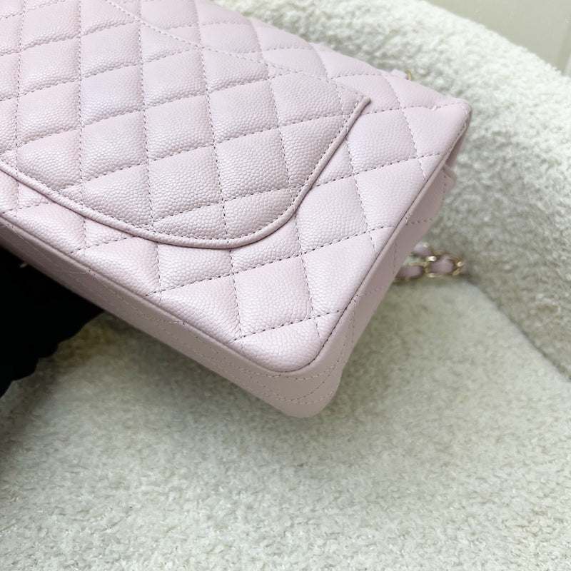 Chanel Small Classic Flap CF in 21S Rose Clair Lilac Pink Caviar and LGHW (Model: A01113)