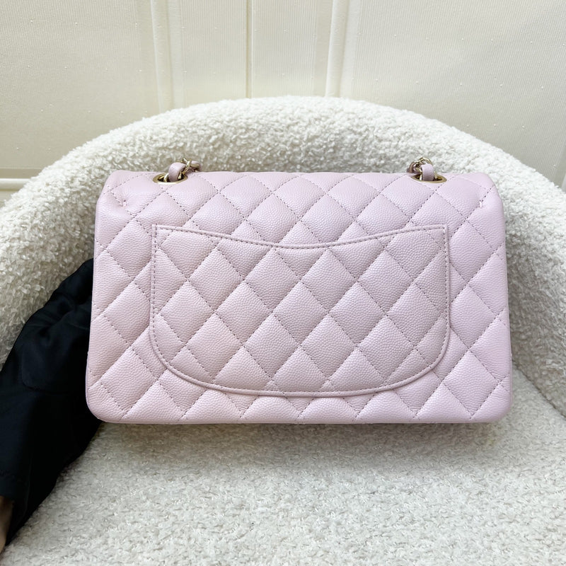 Chanel Small Classic Flap CF in 21S Rose Clair Lilac Pink Caviar and LGHW (Model: A01113)