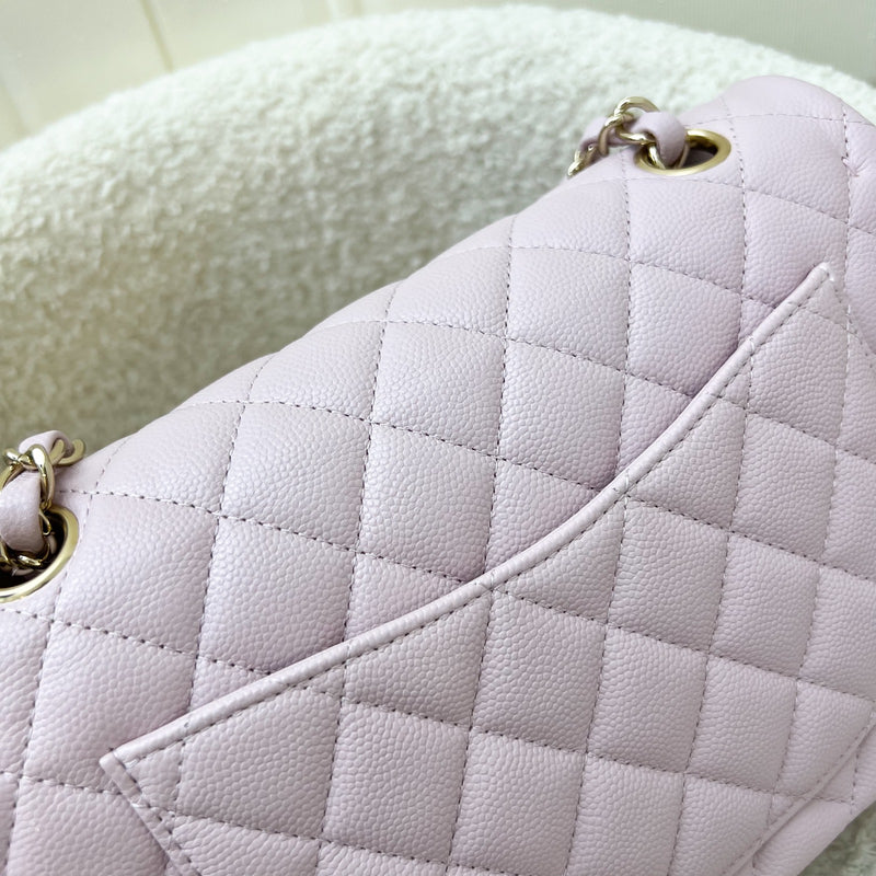 Chanel Small Classic Flap CF in 21S Rose Clair Lilac Pink Caviar and LGHW (Model: A01113)