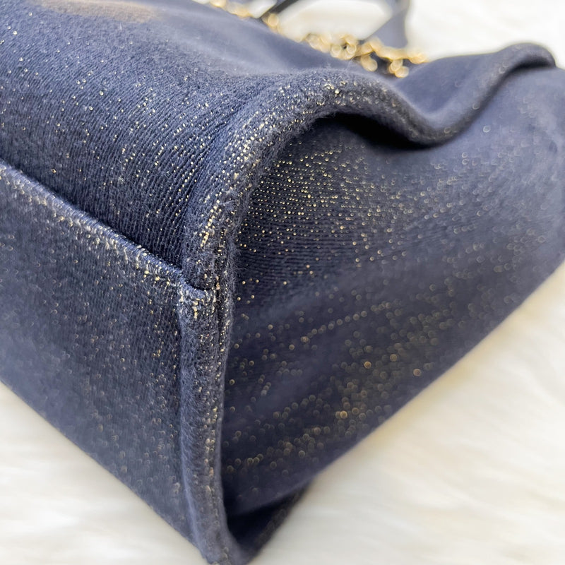 Chanel Large Deauville Tote in Navy Fabric, Glittery Threading and LGHW (Model: A66941)