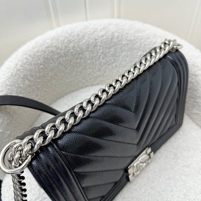 Chanel Medium 25cm Boy Flap in Chevron Quilted Black Caviar and SHW