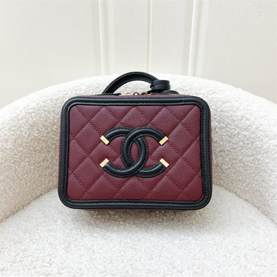 Chanel Filigree Small Vanity in Burgundy Black Trimming Caviar and AGHW