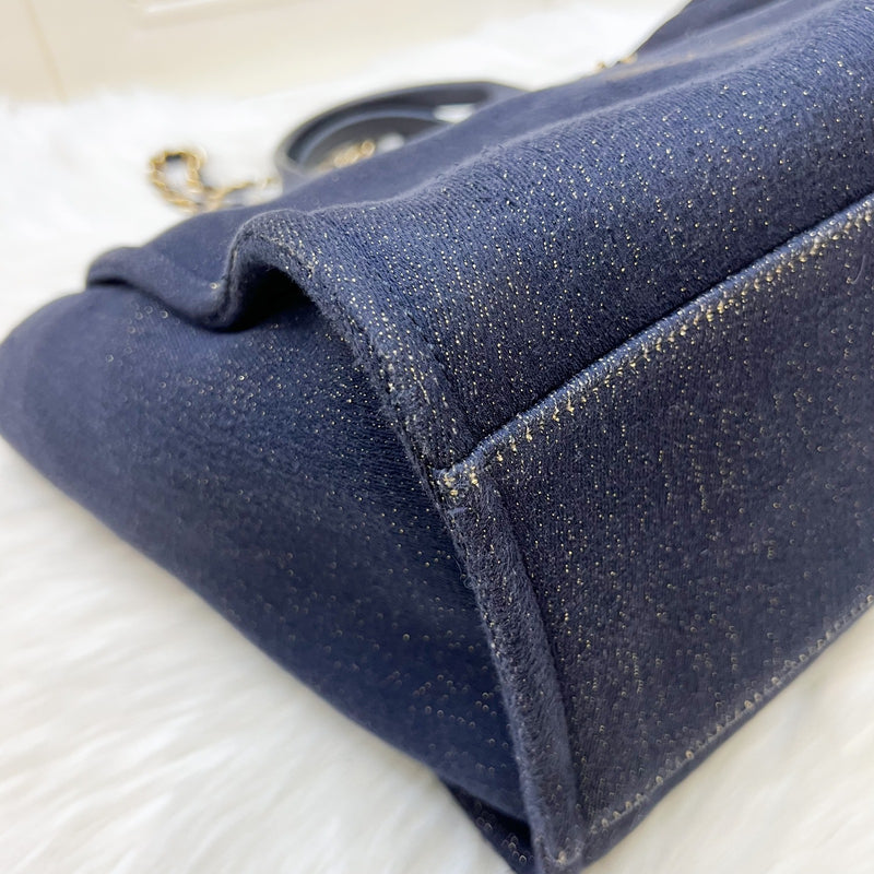 Chanel Large Deauville Tote in Navy Fabric, Glittery Threading and LGHW (Model: A66941)