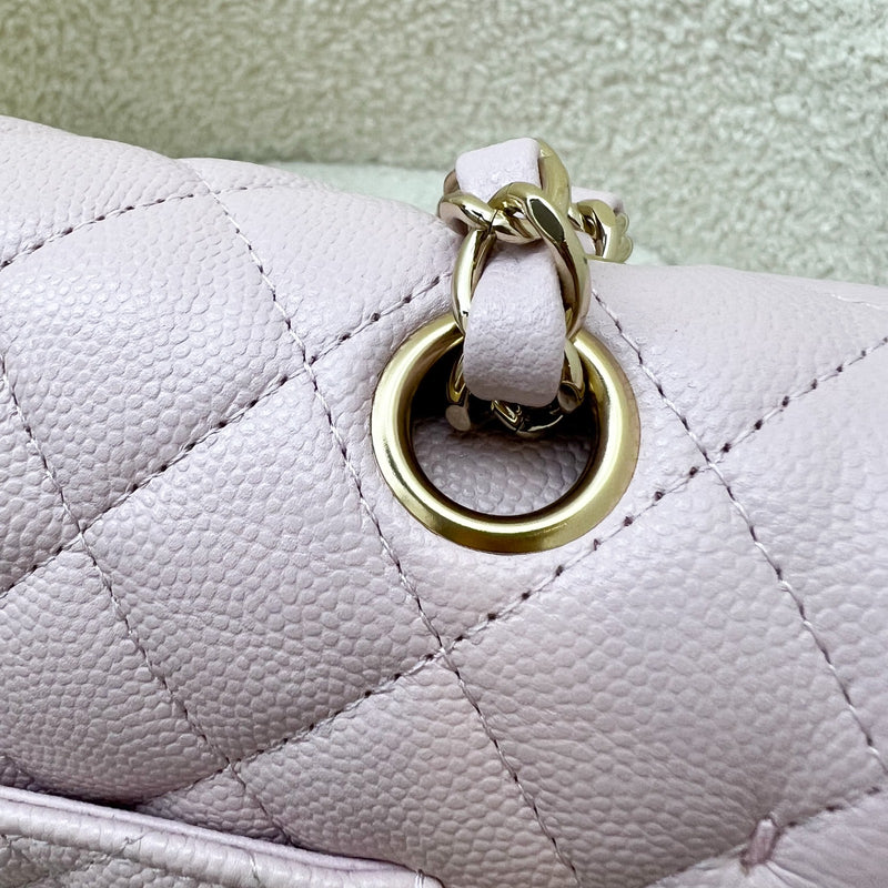 Chanel Small Classic Flap CF in 21S Rose Clair Lilac Pink Caviar and LGHW (Model: A01113)