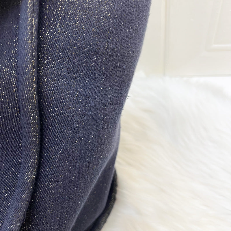 Chanel Large Deauville Tote in Navy Fabric, Glittery Threading and LGHW (Model: A66941)