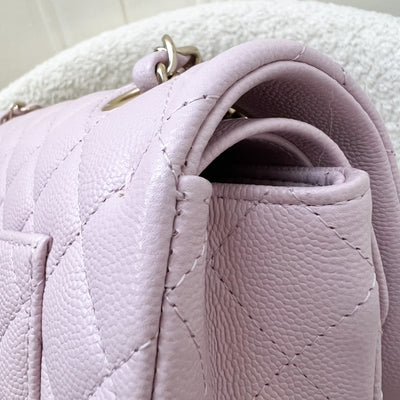 Chanel Small Classic Flap CF in 21S Rose Clair Lilac Pink Caviar and LGHW (Model: A01113)